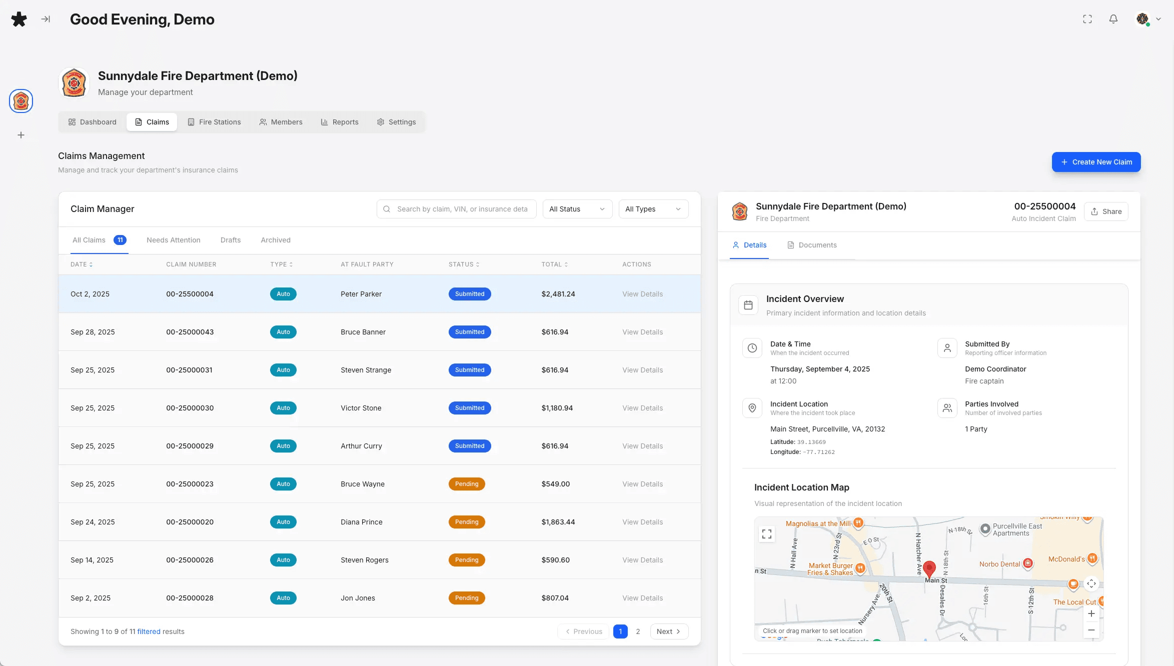 Onsite Fire Billing recovery dashboard